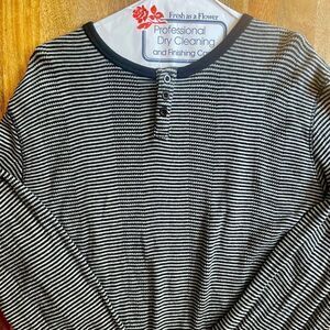Standard Cloth Men’s Black & Grey striped Henley long sleeve sweater shirt (XL)